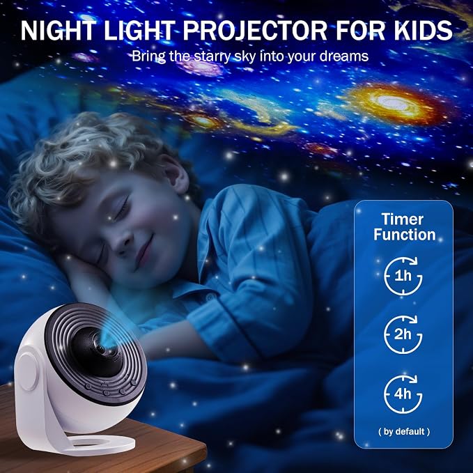 Galaxy Star Projector for Bedroom Ceiling Wall, HD Image Nebula Light with 13 Slide Discs, 360° Rotation Adjustable Knob, Planetarium Lamp for Kids, 1/2H Timer Easy 3-Button Control