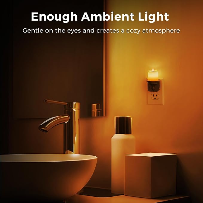 L LOHAS LED Candle Night Light, Amber Night Lights Plug into Wall | Flameless Candle Nightlight with Light Sensor, 0-100LM Dimmable Vintage Decorative Night Light for Hallway Bedroom, 2Pack