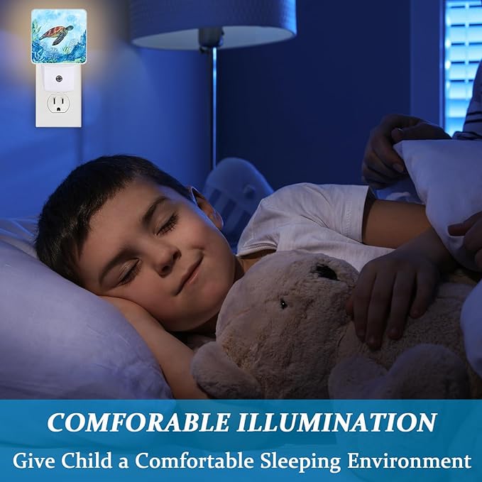Watercolor Turtle Night Light, Plug-into Wall Nightlight Lamp with Dusk to Dawn Sensor, Led Lamp 0.5W Energy Efficient for Boys Girls Adults Home Decor