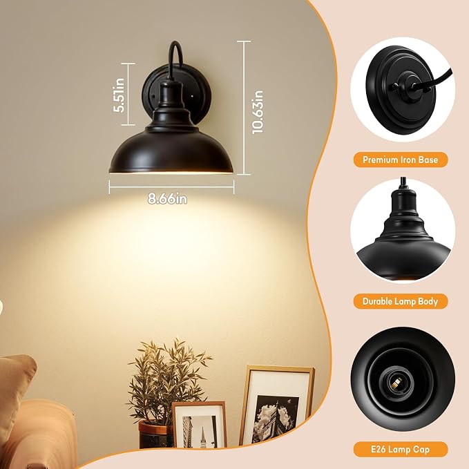 Lightess Black Rechargeable Battery Operated Wall Sconces Set of 2 | Wireless Cordless No Hard Wiring Required Remote Controlled 12 Colors Dimmable Gooseneck For Vintage Bedroom Wall Decor