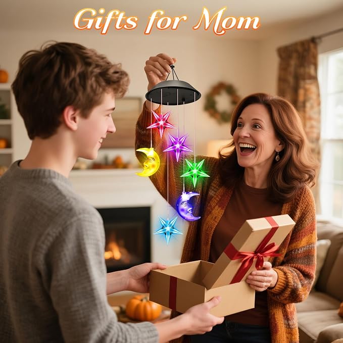 Winzwon Solar Lights Outdoor Moon Star Wind Chimes for Outside | Birthday Gifts for Women Mom Grandma Her Wife Mothers Day Christmas Garden Yard Patio Porch Deck Hanging Decor