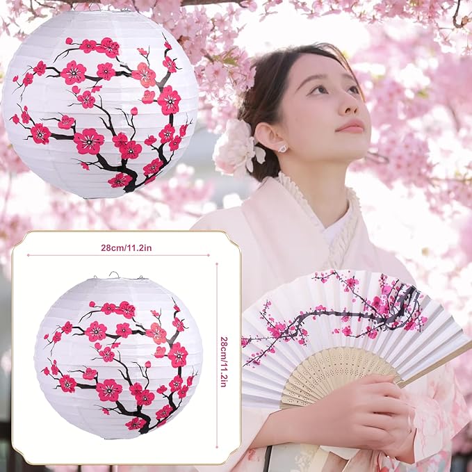 LEFTSTARER 6pcs Cherry Blossom Paper Lanterns for Japanese Party Decorations, Mulan Party Supplies