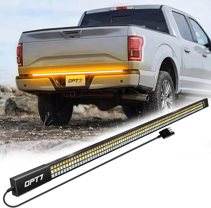 OPT7 Redline 60" Aluminum Truck Tailgate Light Bar w/Sequential Amber Turn - Weatherproof Rigid 1-Piece Triple Row LED Strip - Dynamic Taillight w/White Reverse - Fits F150, Silverado, Sierra, Ram