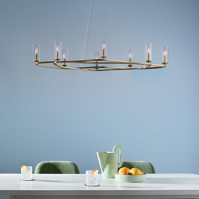 Kichler Harpin 8-Light Linear Chandelier, Sloped Ceiling Compatible, for Dining Room or Kitchen with Clear Glass in Champagne Bronze
