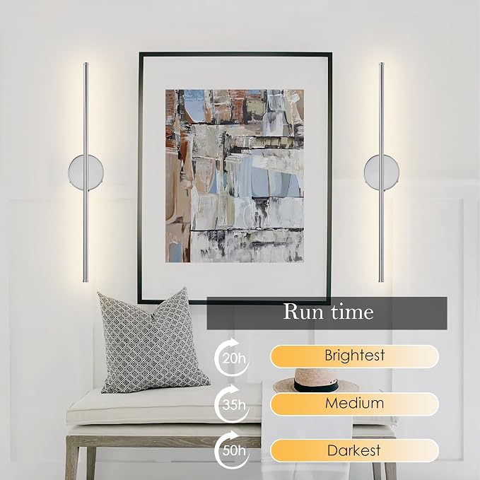 KARTOOSH Battery Operated Wall Sconces Set of Two Wireless Wall Lights | Rechargeable Wall Sconce with Remote 350°Rotate Dimmable 3000K LED Wall Lamp for Living Room, Bedroom