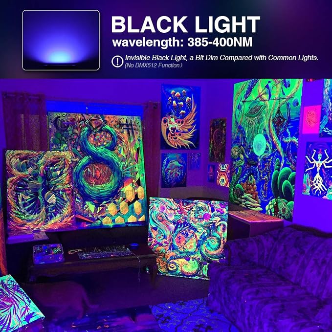 Onforu 4 Pack 38W LED Black Lights, Blacklight Flood Light with Plug, IP66 Waterproof, for Halloween Party, Glow in The Dark, Stage Lighting, Aquarium, Body Paint, Fluorescent Poster, Neon Glow,Black