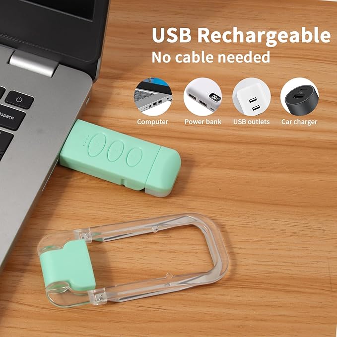 Clip On Book Light, USB Rechargeable Reading Light with 3 Color Modes, 5 Brightness Levels, Flexible Clamp Arm for Bed and Travel(Green, Clip On)