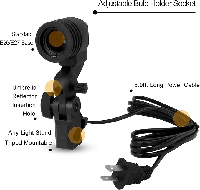EMART Light Bulb Stand, E26 / E27 AC Socket with Umbrella Lamp Holder, Photography Lighting Mount for Photo Video Studio - 2 Pack