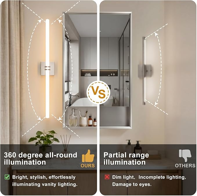 Bathroom Light Fixture LED Vanity Light 37.4" 5CCT Wall Sconce 35W | LED Dimmable Wall Light Nickel Modern 360° Lighting, Hardwired Vanity Light for Bathroom Mirror, Flicker-Free