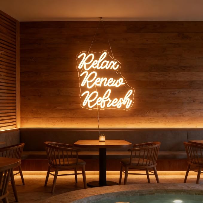 Relax Renew Refresh Neon Sign Led Dimmable Neon Lights for Bar Room Home Art Wall Decor Party Window Living Room Decor Christmas' Birthday Gift (Warm white)