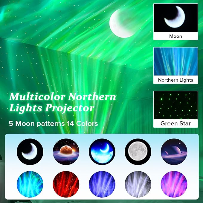 Northern Galaxy Light Projector with Bluetooth & White Noise Sounds, 60+ Lighting Modes & 5 Moon Effects, Star Projector Lights with Remote for Bedroom Decor, Kids Room Ceiling, Gift for Kids & Adults