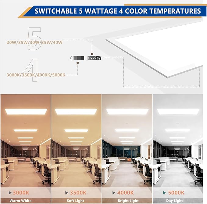 30 Pack 2x4 Backlit LED Panel Light,5 Wattage 25W/30W/35W/40W/50W-Up to 7500Lumens,4 CCT Tunable 3000K/3500K/4000K/5000K,ETL&DLC Certified for Office Commercial Drop Ceiling