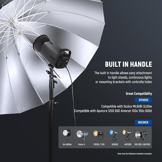 NEEWER 41"/104cm Parabolic Reflective Umbrella Photography with Silver Inner, Soft Lighting with Diffuser Cover, Bag, Quick Fold for Camera Photo Studio Video Light Shooting Monolight Flash, NS1U