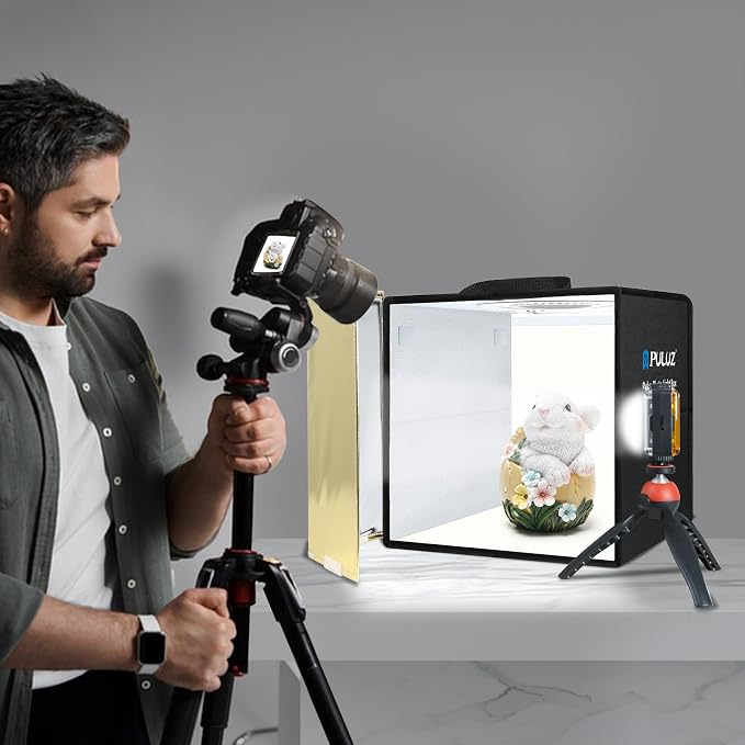 Lightbox, PULUZ 11.8"/30cm Photo Studio Light Box, Portable Picture Box Adjustable Brightness, Folding Professional Light Box Photography with Led Lights and 6 Colors Backdrops for Product Photography