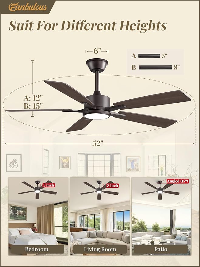 Fanbulous 52 Inch Ceiling Fans with Light, Oil Bronze, Remote & APP Control | Stepless CCT & Dimmable Light, 20W LED Ceiling Fan, 6 Speeds, Reversible Quiet DC Motor, for Bedroom, Living Room, Apartment