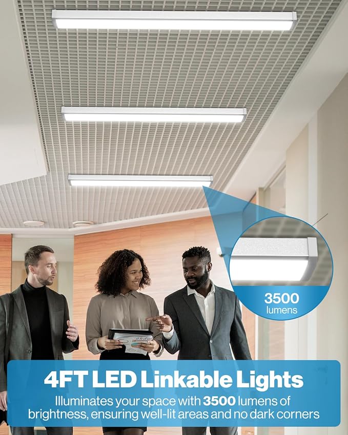 Sunco 20 Pack LED Shop Lights 4ft, Wraparound Fixtures, 40W=300W, Linkable | 3500LM, 6000K Daylight DLX, Surface Mount, Hardwired, Links 8x, 48" Fixtures for Shops, Garages, Workshop Utility Lighting