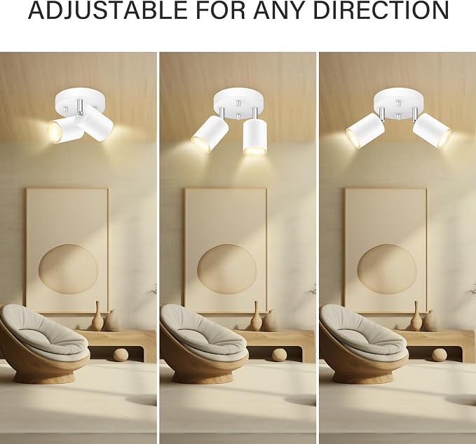 AUQUEE LED 2 Light Track Lighting Kit, LED Track Lighting Fixtures, White Round Ceiling Spot Lighting, Flexibly Rotatable Light Head for Kitchen, Living Room, Bedroom, GU10 Bulb Not Included