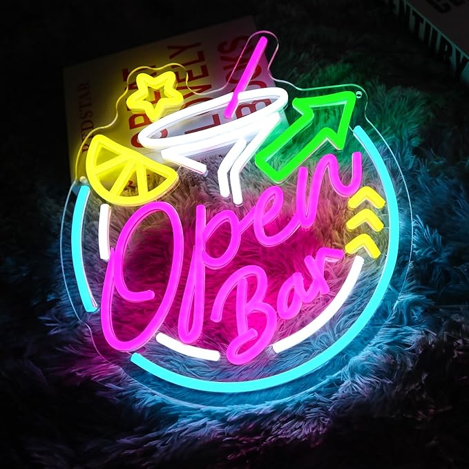 Open Bar Neon Sign for Wall Decor Dimmable 13.78" x 12.6" Led Open Sign for Cocktails Bar Neon Light for Business Home Pub Man Cave Beer Party Cocktail Club Shop Decoration