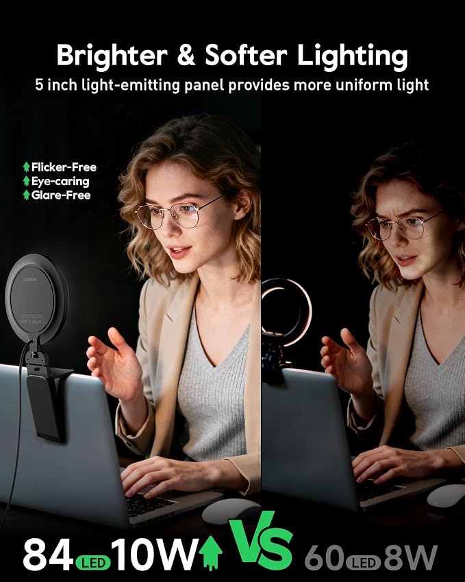 2 Pack Zoom Lighting for Computer, Laptop, Monitor & Webcam | Eye-Caring, 5"Small Lighting, for Video Call, Conference, Streaming, 50 Modes, CRI>97.8