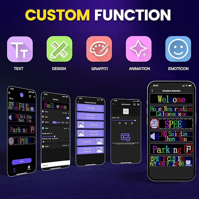 31”×8” Programmable LED Sign, 24V/2A Ultra Bright Full Color Bluetooth APP Control, Custom Text Pattern Animation Scrolling LED Digital Sign for Store Office Retail