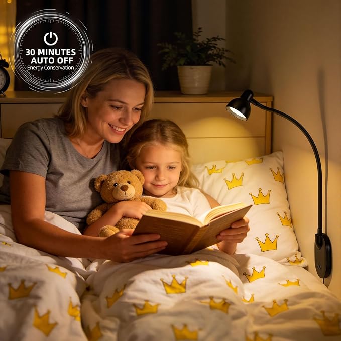 Wall Mounted Reading Light, LED Wall Bedside Lamp with Adapter Black | 5 Color 10 Brightness,Plug-in Adhesive Wall Reading Lights for Books in Bed, Auto-Off Timer Wall Lights for Bedroom Headboard