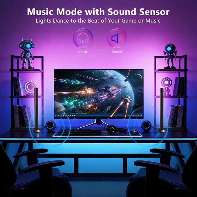 DAYBETTER Smart LED Light Bars,RGBICWW TV Light Bar for Living Room,Gaming | Remote and App Control,Color Changing,Timing,TV Backlights with Scene and Music Modes,Multiple Placement Options,Black