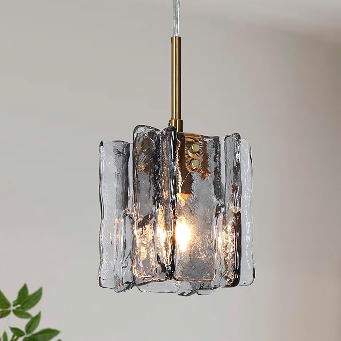 KSANA Pendant Lights Kitchen Island, 4.7'' Black and Plating Brass Kitchen Pendant Lighting Over Island, Modern Hanging Light Fixtures with Handcrafted Smoky Textured Glass