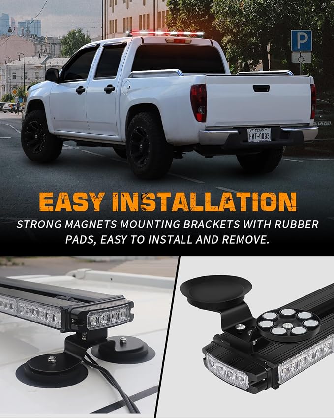 45.5" 128 LED Roof Emergency Lights Red White Strobe Light Bar | Top Flashing Warning Hazard Safety Caution Magnetic Mount Double Side Traffic Advisor Lights for Vehicles Trucks