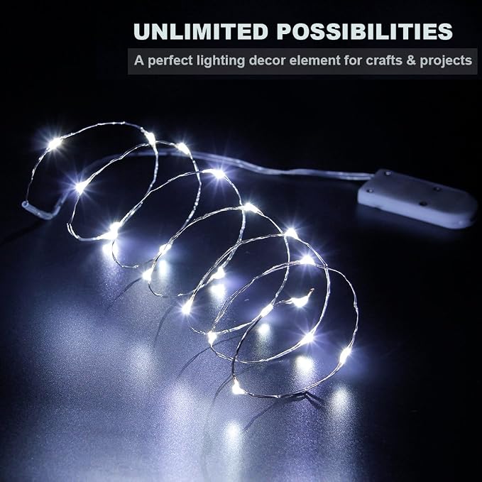 YKB 6 PCS LED Starry String Lights with 20 Mini LEDs on 3.3FT/1M Copper Wire, Fairy Lights Powered by 2xCR2032(Incl) Batteries, for Wedding Table Holiday Halloween Christmas Decorations, Cool White
