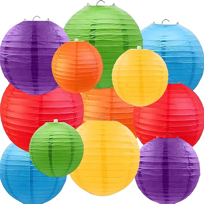 Rainbow Paper Lanterns 12Pcs Hanging Round Paper Lanterns Decorative for Graduation Baby Shower Wedding Birthday Family Parties ﻿
