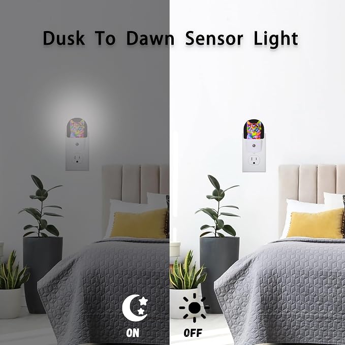 Colorful Cute Cat Night Lights Plug into Wall for Girls Boys Room,Night Light LED Lamp Dusk to Dawn Sensor Round Lamp for Bedroom Bathroom Hallway Home Wall Decor