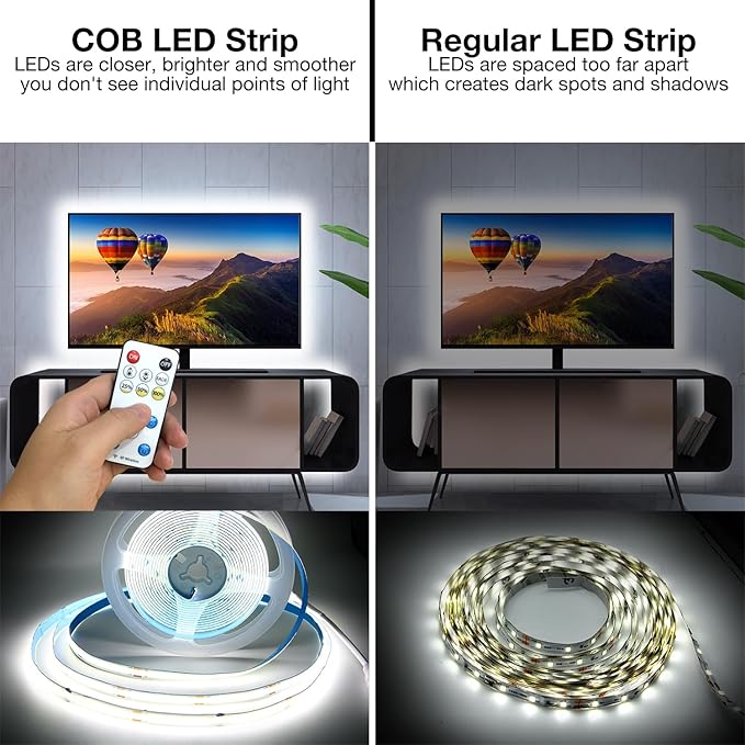DAYBETTER COB LED Strip Lights, 16.4 ft/5m 1600LEDs Bright Daylight White LED Light Strips with Remote and App, 6500K Dimmable COB Light Strip, Indoor COB LED Lights for Bedroom, Room Decor