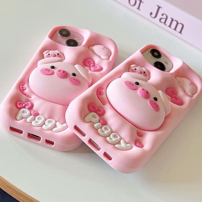 Kawaii Phone Case for iPhone 11 Cute 3D Cartoon Pink Pig Silicone Protective Case Cover for Women & Girl