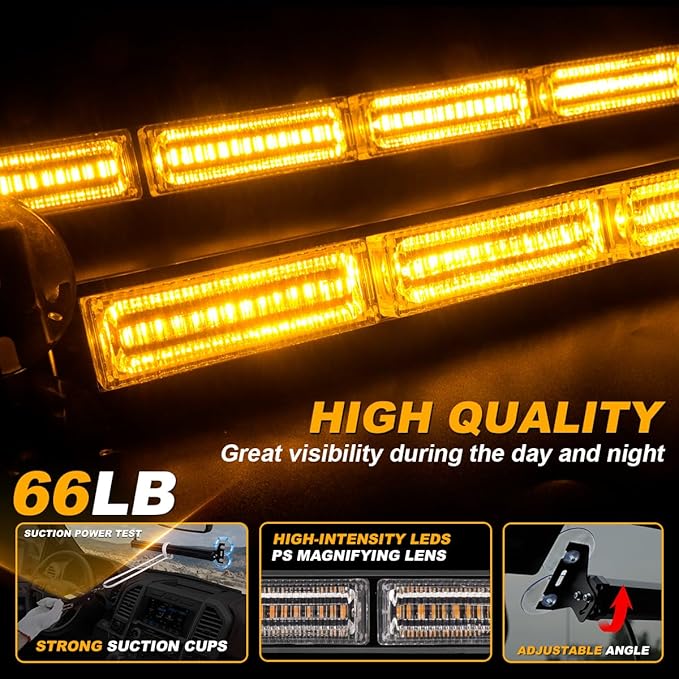 2X 17.7 Traffic Advisor Strobe Light Bar Amber Emergency Warning Flashing Safety Front/Rear Windshield Lights for Construction Vehicles Snow Plow Tow Trucks, Amber
