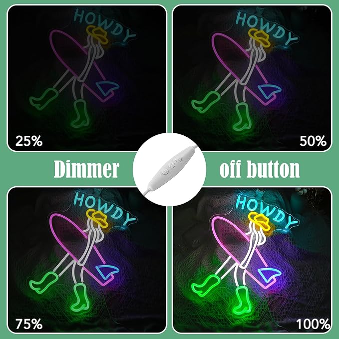 Surfer Neon Sign LED USB Howdy Cowboy Light Up Sign for Wall Decor Dimmable Lady Surfboard Neon Light for Seaside Sand Beach Surf Clubs Cowboy Room Decor(Multicolored)
