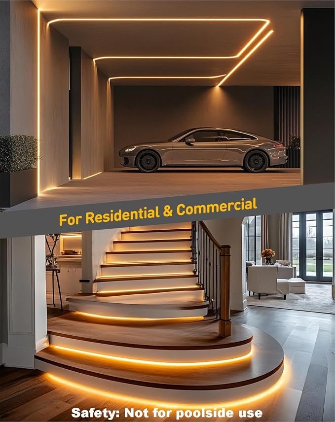 3D LED Neon Rope Light AC 120V 10x10mm, 2800K Warm White,32.8ft | Top & Side Bend, 400LM, Dotless, Driverless, IP65 Waterproof, Cold-Resistant, ETL Listed, Silicone Strip, for Home Commercial