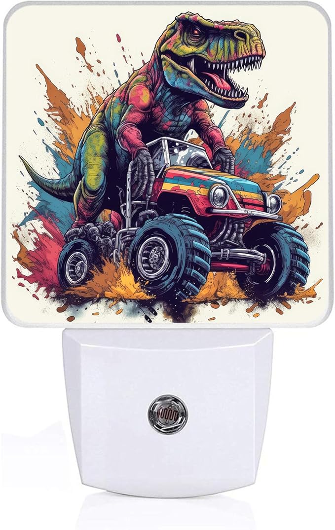 Dinosaur Monster Truck Night Light, Plug-into Cool Vehicle Cars Nightlight White LED Lamp, Energy Efficient Decor Desk Lamp for Bedroom Hallway Stairs Bathroom