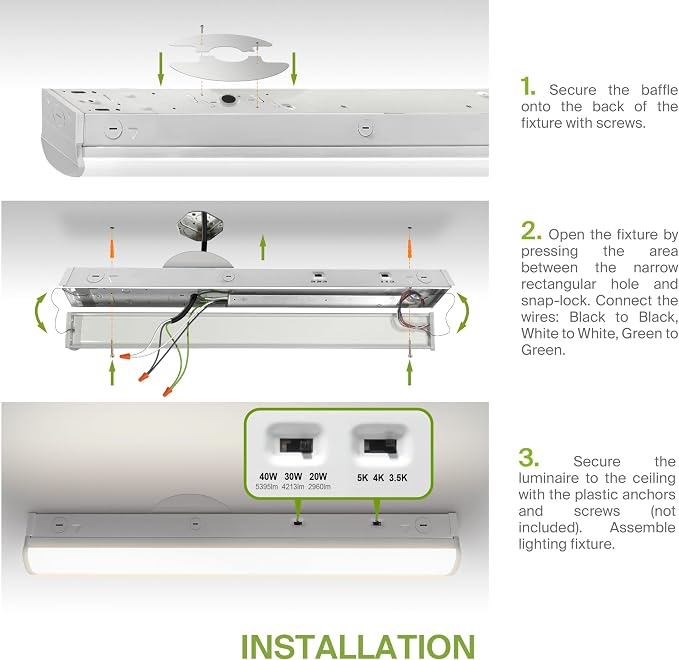 ASD 4ft LED Linear Strip Light Fixture with Q-Base | UL DLC Stairwell Certified Luminaire 20W-40W 120-277V Linkable LED Shop Light | 3500K-5000K Adjustable Commercial Ceiling Lighting