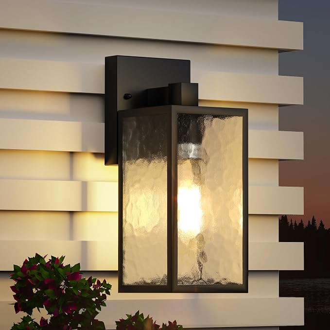 WIHTU Exterior Lighting Fixture, Outdoor Front Porch Light Wall Mount 1Pack | 10.65inch, Anti-Rust Metal Frame, Tempered Glass, E26 Base, Waterproof, Easy Install, Wall Sconce for Patio, Garage, Entryway