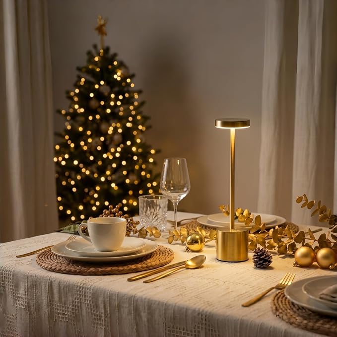 Cordless Table Lamp Set of 2, Gold Rechargeable Table Light | 5000mAh Battery Wireless 3 Color Dimmable Touch Lamp Table Light for Restaurant Dining Patio Outdoor, Home Decor, Puzzle