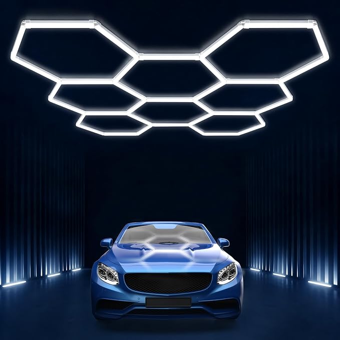 Hexagon Garage Lights: Hexagon led Gym Lights 40000LM DIY LED Shop Light | Car Detailing Ceiling Light for Basement Warehouse Workshop Barbershop Car Care Wash Room Exhibition 6500K