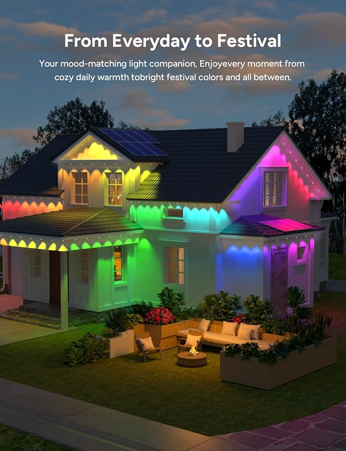 Permanent Outdoor Lights, 150ft with 90 LEDs Smart RGB, 68+ Scene Modes IP66 Waterproof, Alexa/Google Assistant Compatible Holiday Lighting for Christmas Halloween Patio Decor