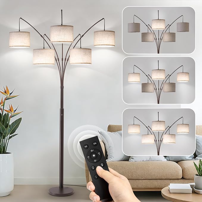 Dimmable Floor Lamp - Arc Floor Lamps for Living Room, 4000LM Super Bright Modern Tall Standing Lamp with Black Shades & Heavy Base, Mid Century Tree Floor Lamp for Bedroom Office