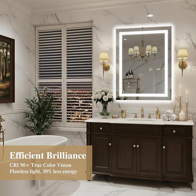 28X36 Inch Frontlit+ Backlit LED Bathroom Mirror with Lights | Bathroom Vanity Mirror for Wall, Ultra-Clear Tempered Glass, Shatter-Proof, Anti-Fog and Memory Function, ETL Listed