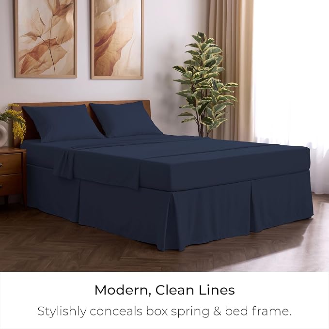 Mellanni Bed Skirt Cal King Size - Tailored Drop Bed Skirting | 15-Inch Pleated Dust Ruffle - Hotel Luxury Bedding - Wrinkle, Fade, Stain Resistant - 1 Bedskirt (Cal King, Navy Blue)