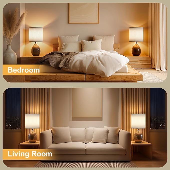 18.5" Table Lamp Set of 2 for Living Room Bedroom, Bedside Lamps for Night Stands, Desk Nightstand Lamp Dimmable, Modern Linen Cream Ceramic Lamps (Coffee)