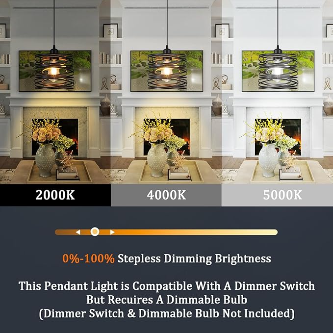 Pendant Lights Kitchen Island - Metal Hanging Light Fixtures Wood Farmhouse Pendant Lighting for Dining Room Bedroom Bar Office, Industrial Black, 2 Pack - ETL Certified