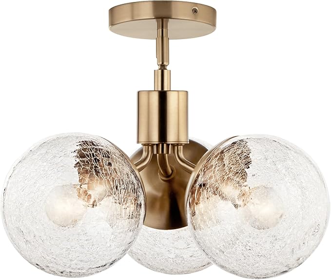 Kichler Silvarious 3-Light Convertible Pendant, Soft Modern Light with Clear Crackled Glass in Polished Nickel, for Hallway, Dining Nook, Bedroom or Kitchen (9.5" x 16.5"), 52700CPZ