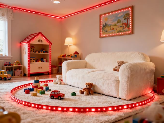 20 FT Red Led Lights Strip for Bedroom Home Party Office Rope Lights Tape Light Easy DIY Cuttable Strip Lights for Baby Room Bathroom Living Room Ceiling Wall Vanity Mirror