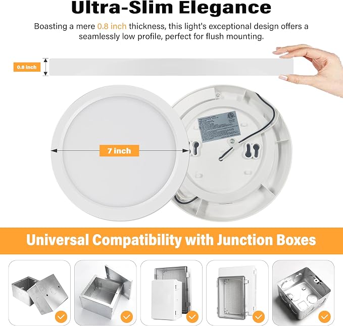 ETL 7 inch LED Flush Mount Ceiling Light Dimmable,Ultra Slim Round Flat Ceiling Lights 2700K/3000K/3500K/4000K/5000K,Modern Ceiling Lamp for Closet,Kitchen,Bathroom 7inch-3 Pack(White-5CCT)